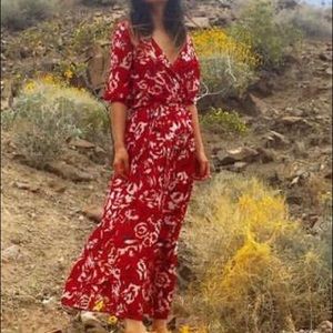 Red Floral wrap maxi dress